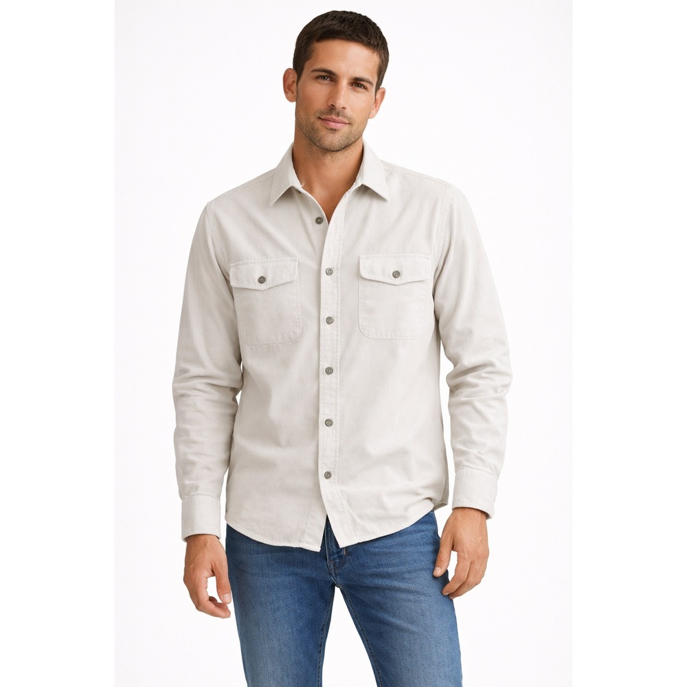 FRAME Men's Corduroy Button Down Shirt Cream Cotton Long Sleeve Casual Neutral S